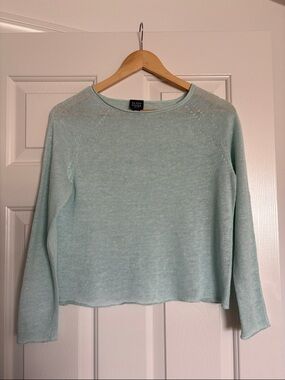 Eileen Fisher 100% linen blue knit long sleeve top ✨Size S